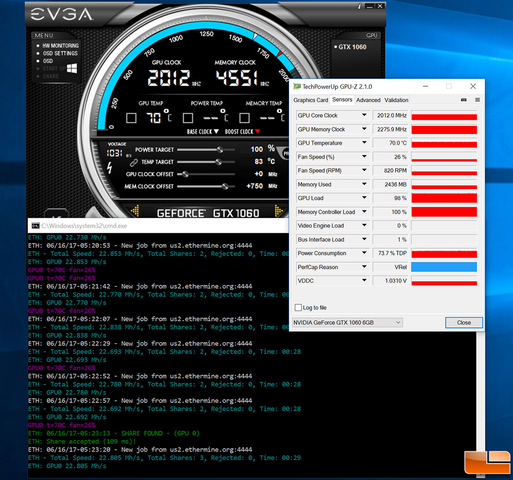 Silent Ethereum Mining On EVGA GeForce GTX 1060 at 22 MH/s