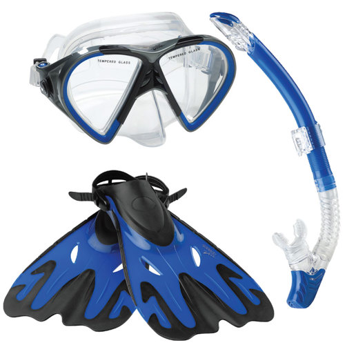 Speedo Hyperfluid Mask Snorkel & Fin Set, Blue LeisurePro