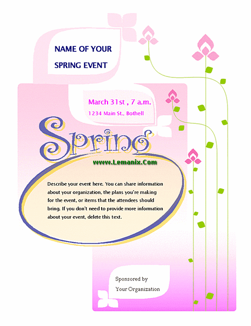 Spring Event Flyer Free Microsoft Publisher Templates for Publisher 2013 or newer Software