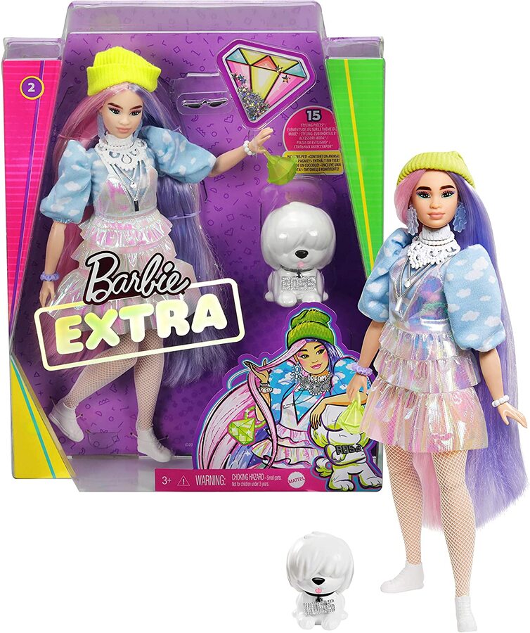 Barbie Extra Doll 2 in Shimmery Look with Pet Puppy Lemony Gem Toys