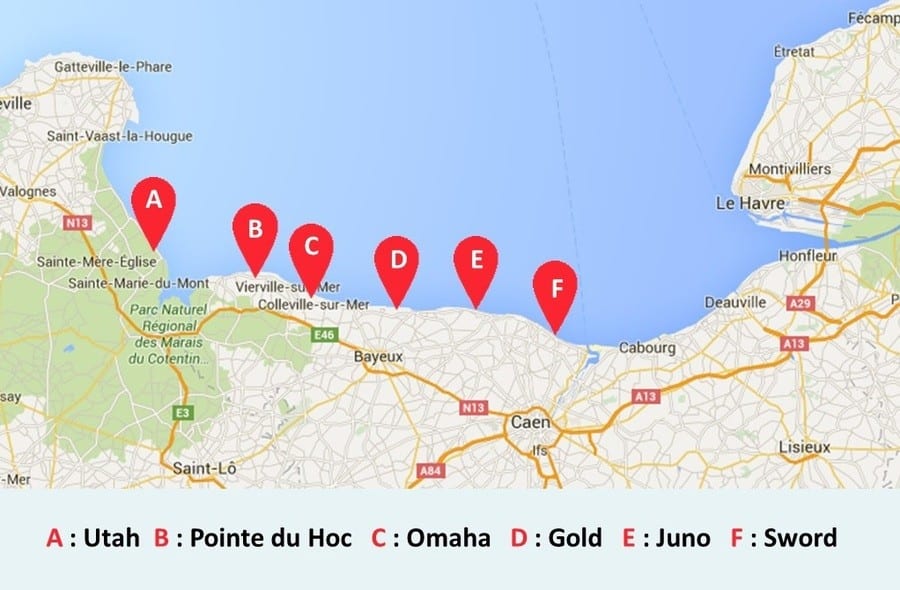 Pain Points De "Carte Plage Normandie" Image Carte des plages du Débarquement de Normandie Les Escapades