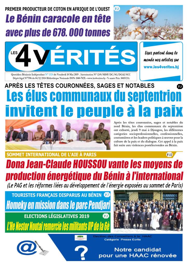 La Une du vendredi 10 mai 2019 Les 4 VERITES