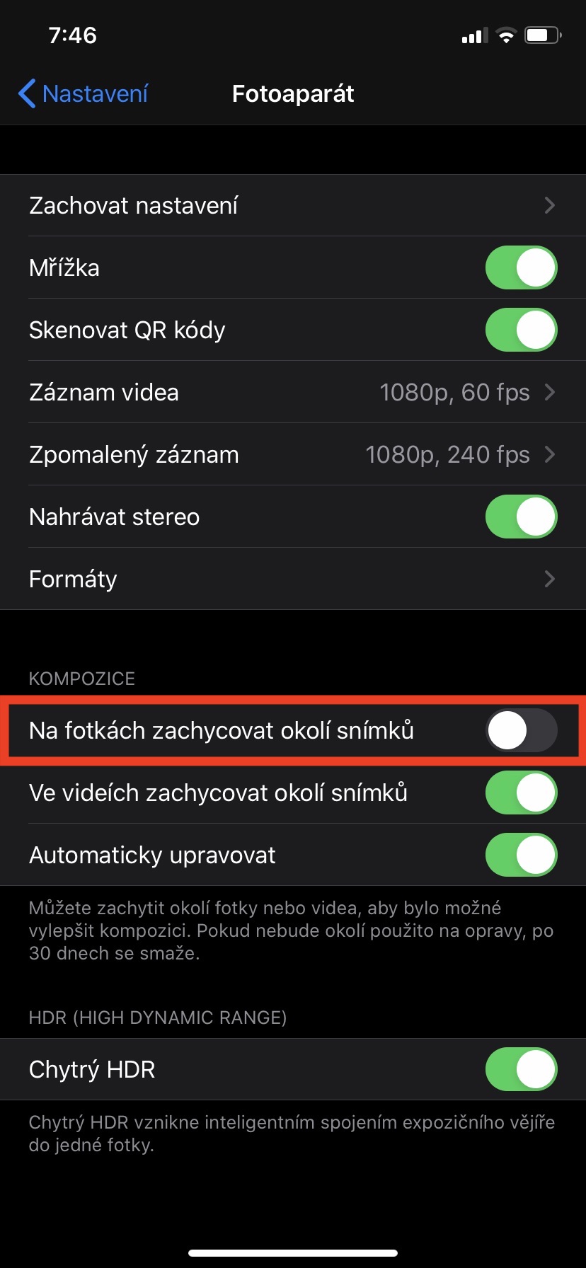 Jak na iPhonu 11 (Pro) aktivovat funkci pro zachytávání okolí snímků