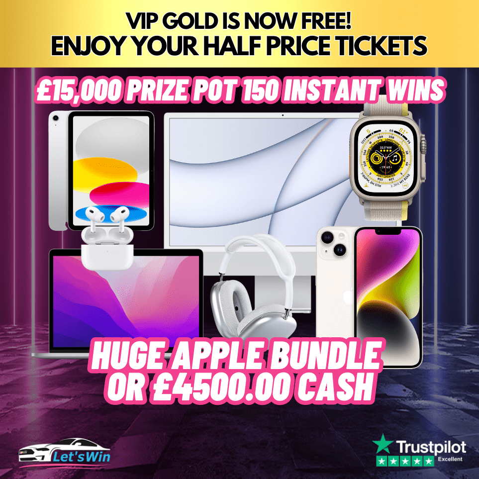 💻 Ultimate Apple Prize Bundle or £4500.00 Cash + 150 Instant Wins Let