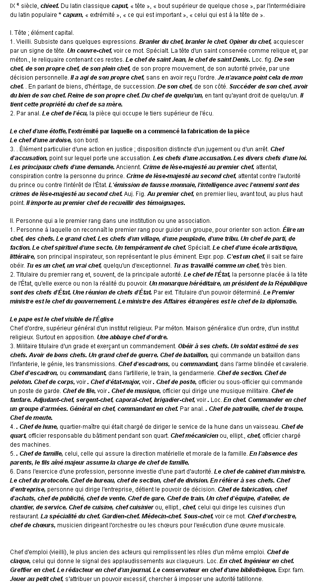 Chef La définition du terme "Chef"