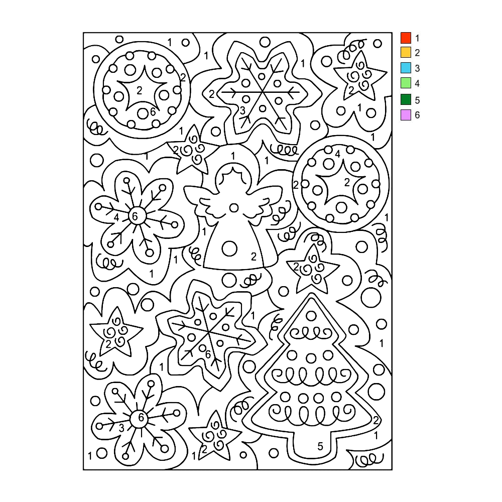 Leuk Voor Kids Kleuren Op Nummer Kerstengeltje Kerstboom En Sneeuwkristallen