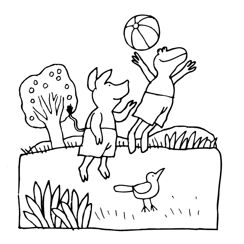 Leuk voor kids Varkentje en Kikker spelen met de bal