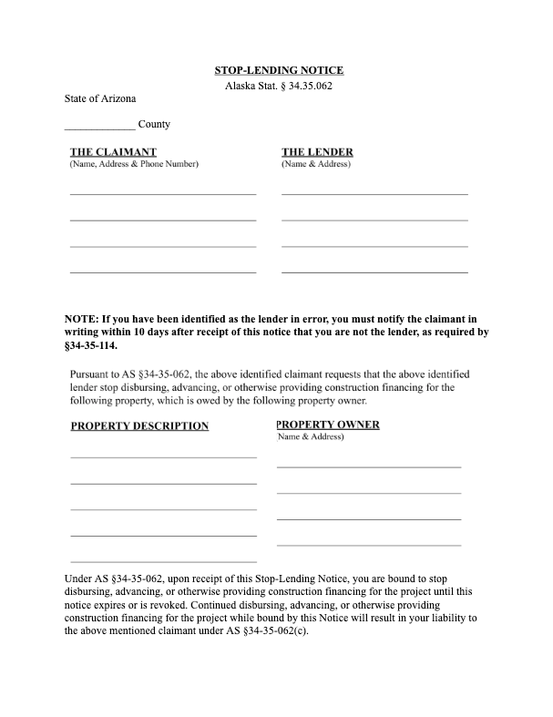 Alaska Stop Notice Form Levelset