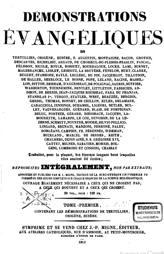 EUSEBE DE CESAREE Préparation évangélique, livre VII