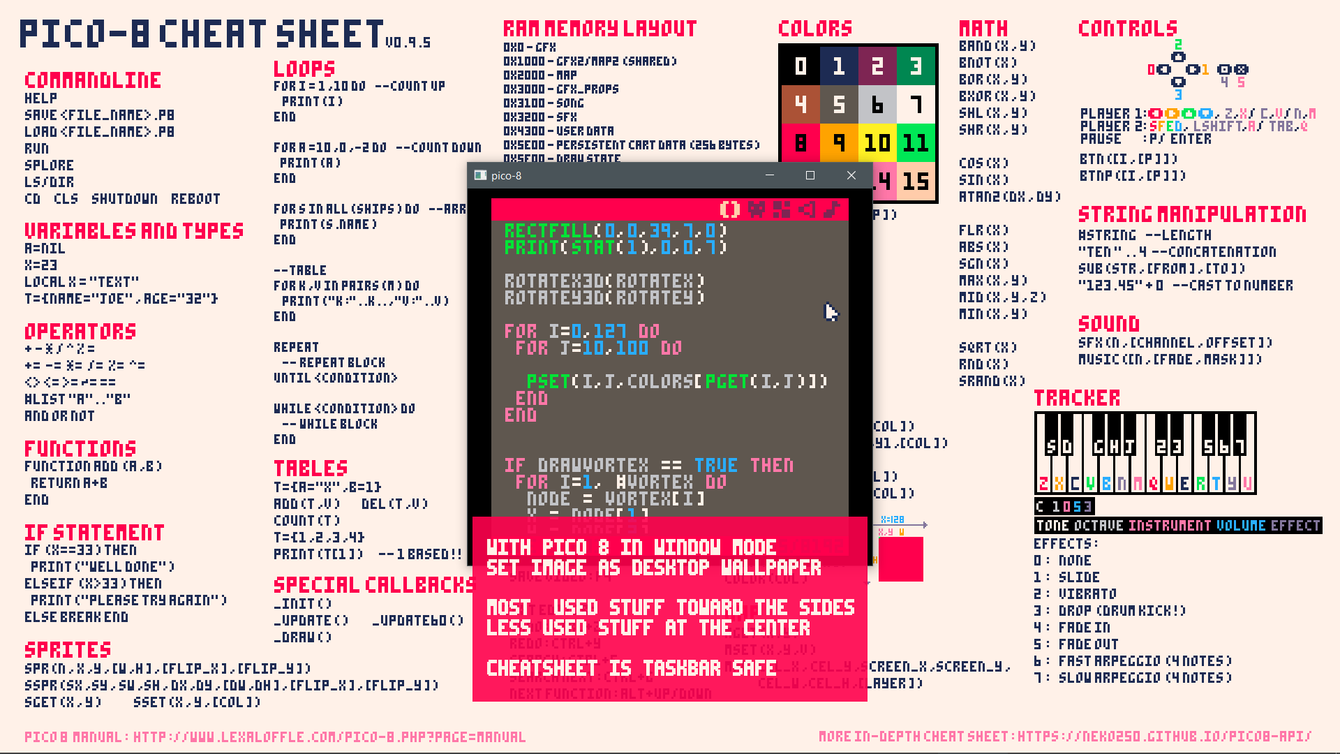 Enhanced PICO8 cheat sheet