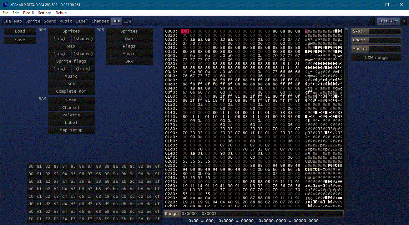 jaP8e Editor for code, graphic, charset, sound
