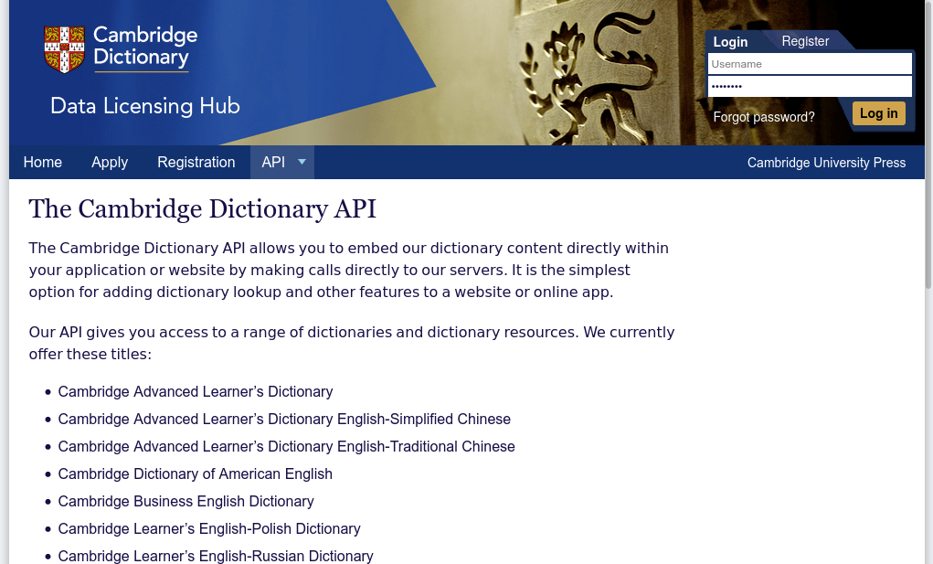 A survey of dictionary APIs