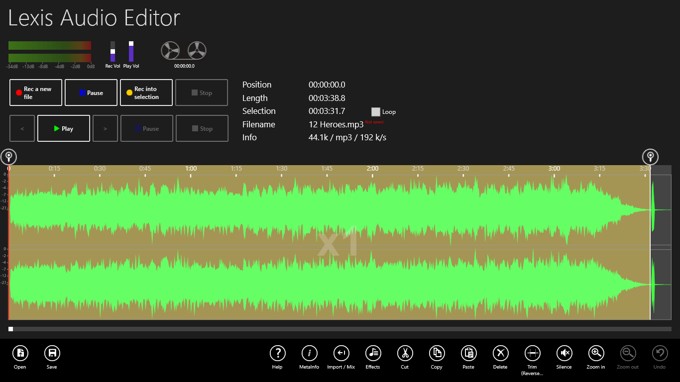 Trim a sound file Windows Lexis Audio Editor