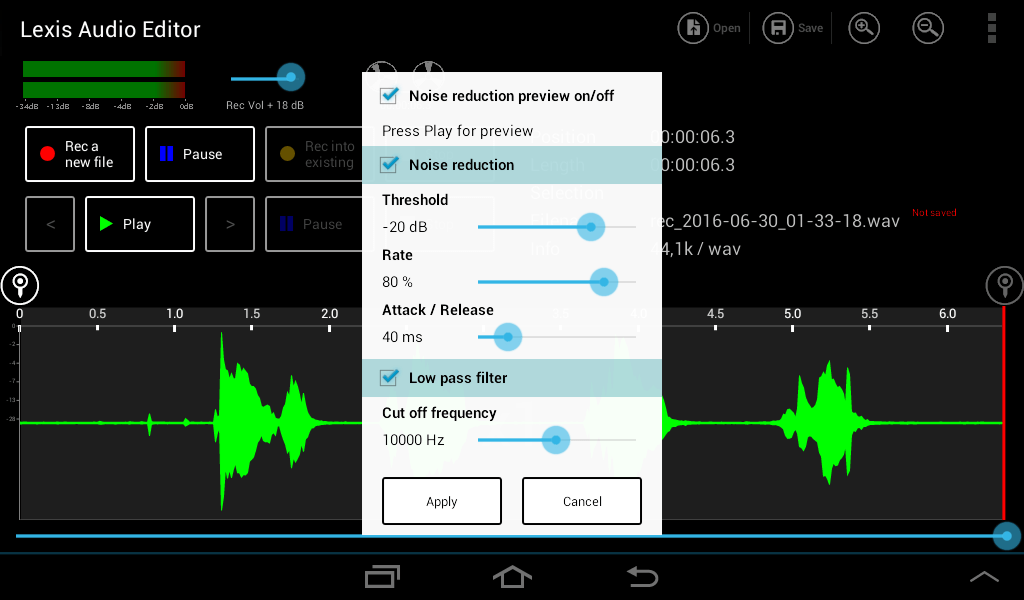 Noise reduction Android Lexis Audio Editor