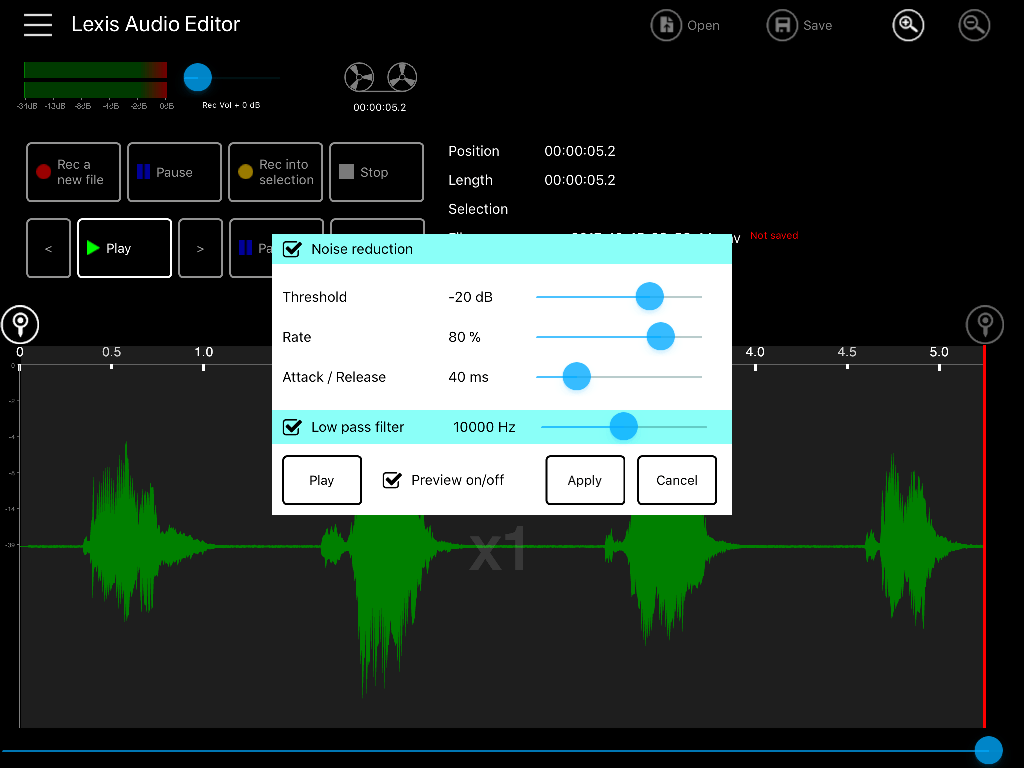 Noise reduction iOS Lexis Audio Editor