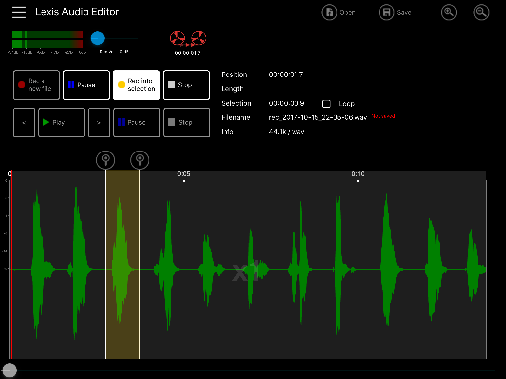 Record direct into an open sound file iOS Lexis Audio Editor