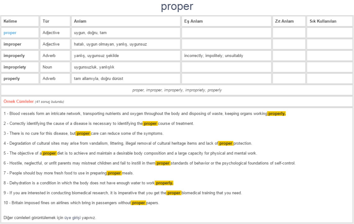 proper ne demek, anlamı nedir | YDS - YÖKDİL İNGİLİZCE-TÜRKÇE BAĞLAMSAL