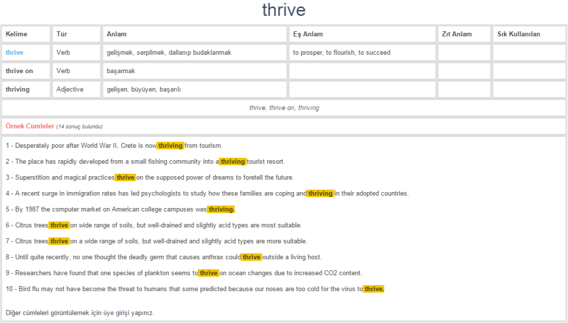 thrive ne demek, anlamı nedir YÖKDİL YDS SÖZLÜK YÖKDİL ve YDS