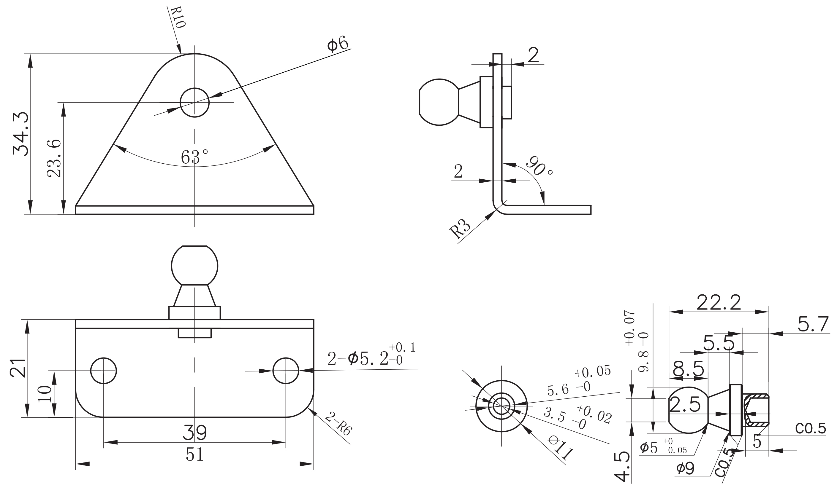 10mm Ball Socket Bracket Left Hand LGM Hardware Ltd.LGM Hardware Ltd.