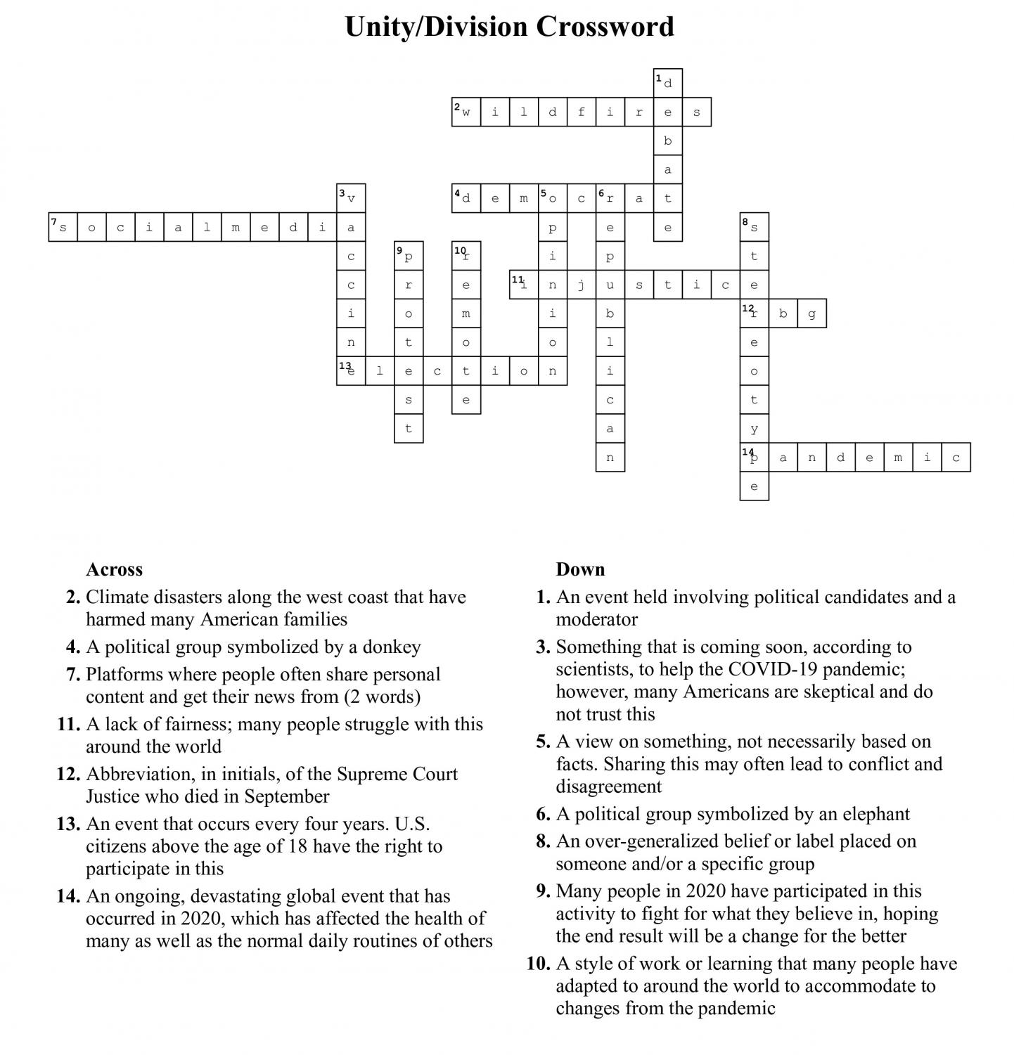 Unity/Division Crossword Puzzle Answers Drops of Ink