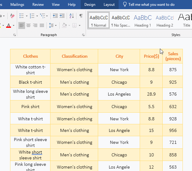 How to adjust table in Word, with row height, column width, line