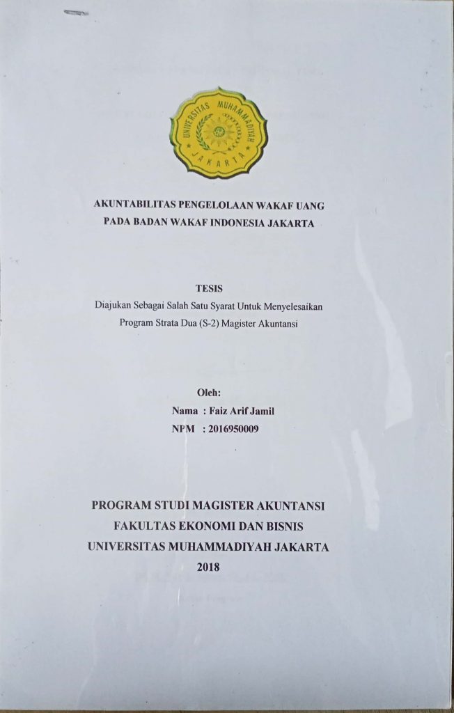 Akuntabilitas Pengelolaan Wakaf Uang pada Badan Wakaf Indonesia Jakarta