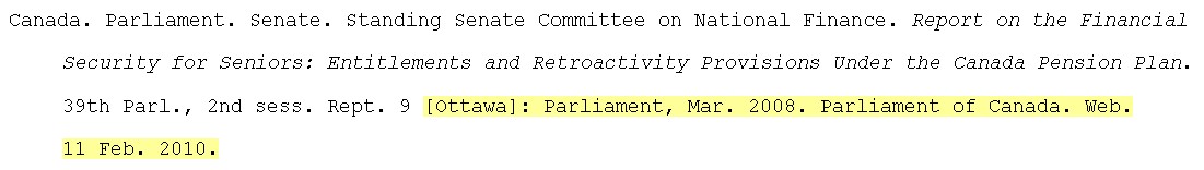 Citing Canadian government documents MLA Style SFU Library