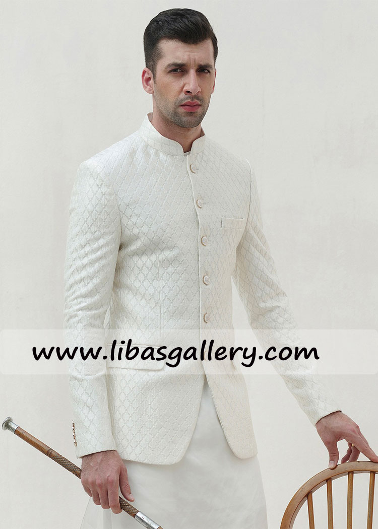 OFF WHITE EMBROIDERED Dulha PRINCE COAT namak para style computer