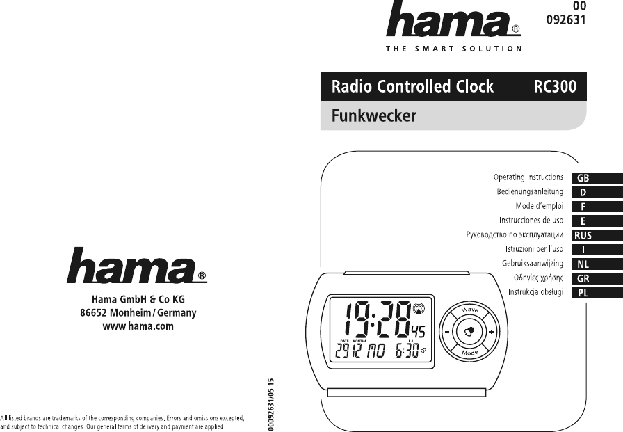 Bedienungsanleitung Hama RC300 92631 (Seite 1 von 23) (Deutsch
