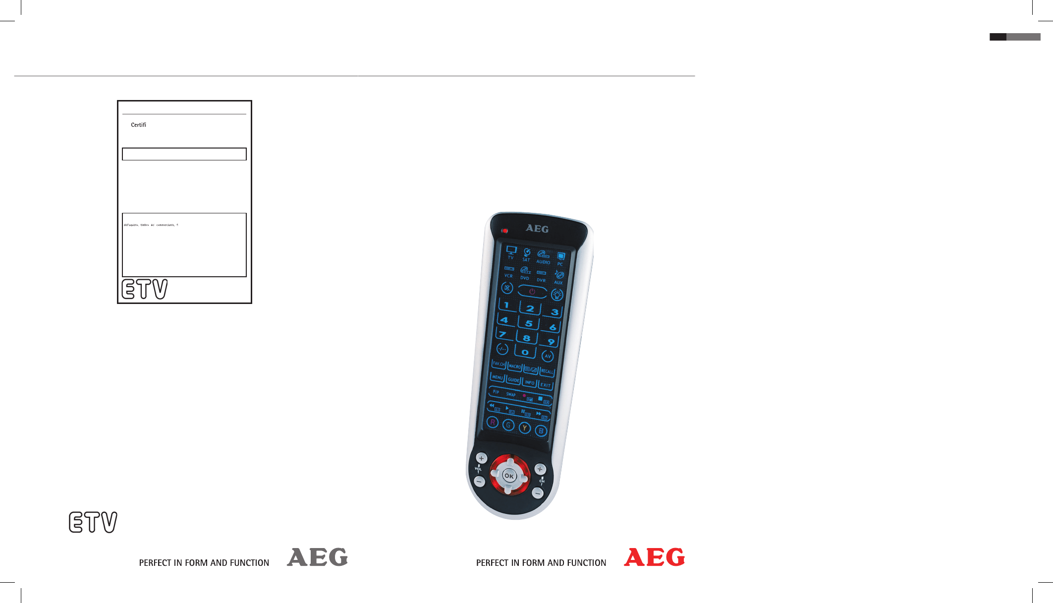 AEG UNIVERSAL FERNBEDIENUNG RC 4000 BEDIENUNGSANLEITUNG PDF