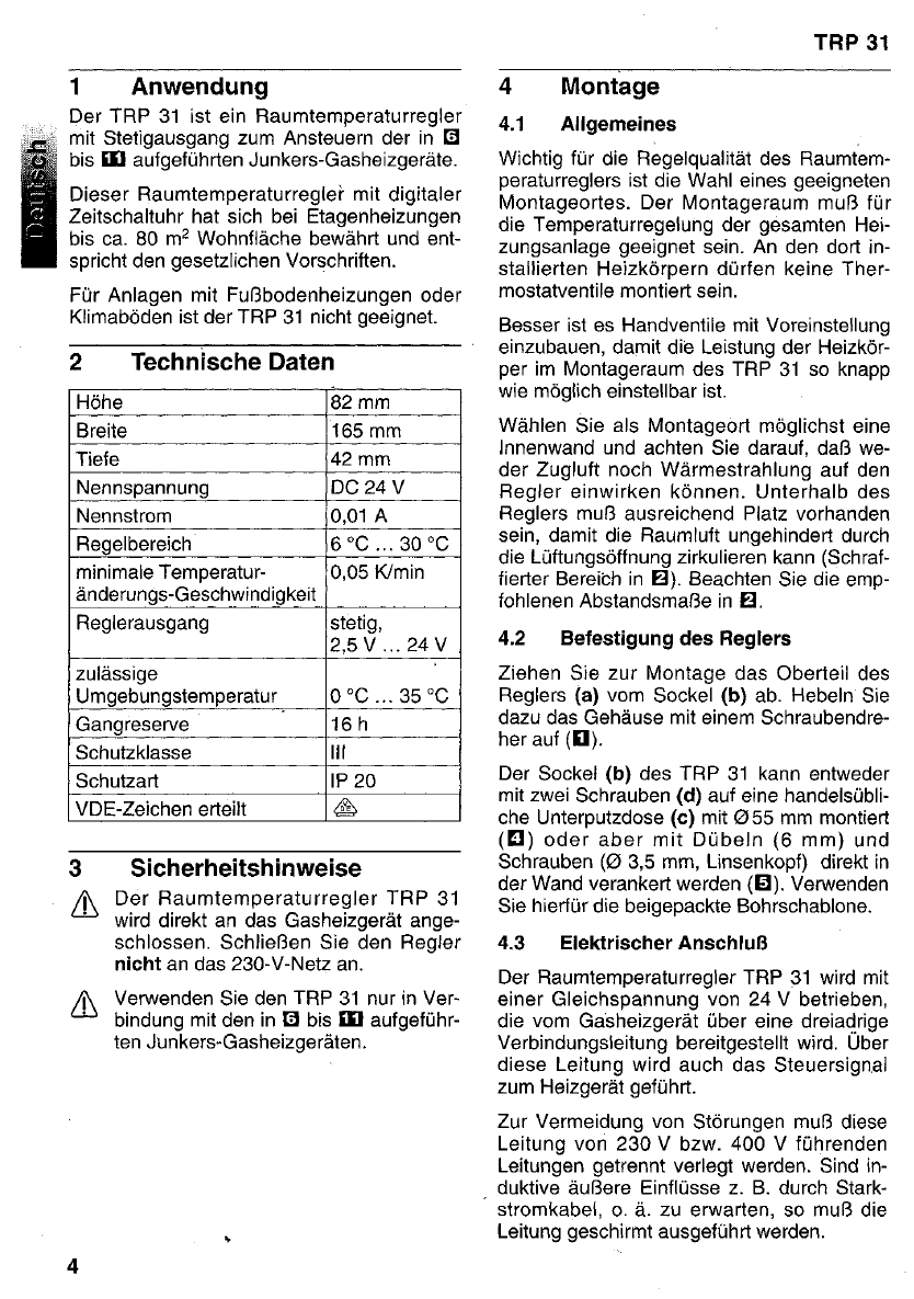 Bedienungsanleitung Junkers TRP 31 (Seite 4 von 45) (Dänisch, Deutsch