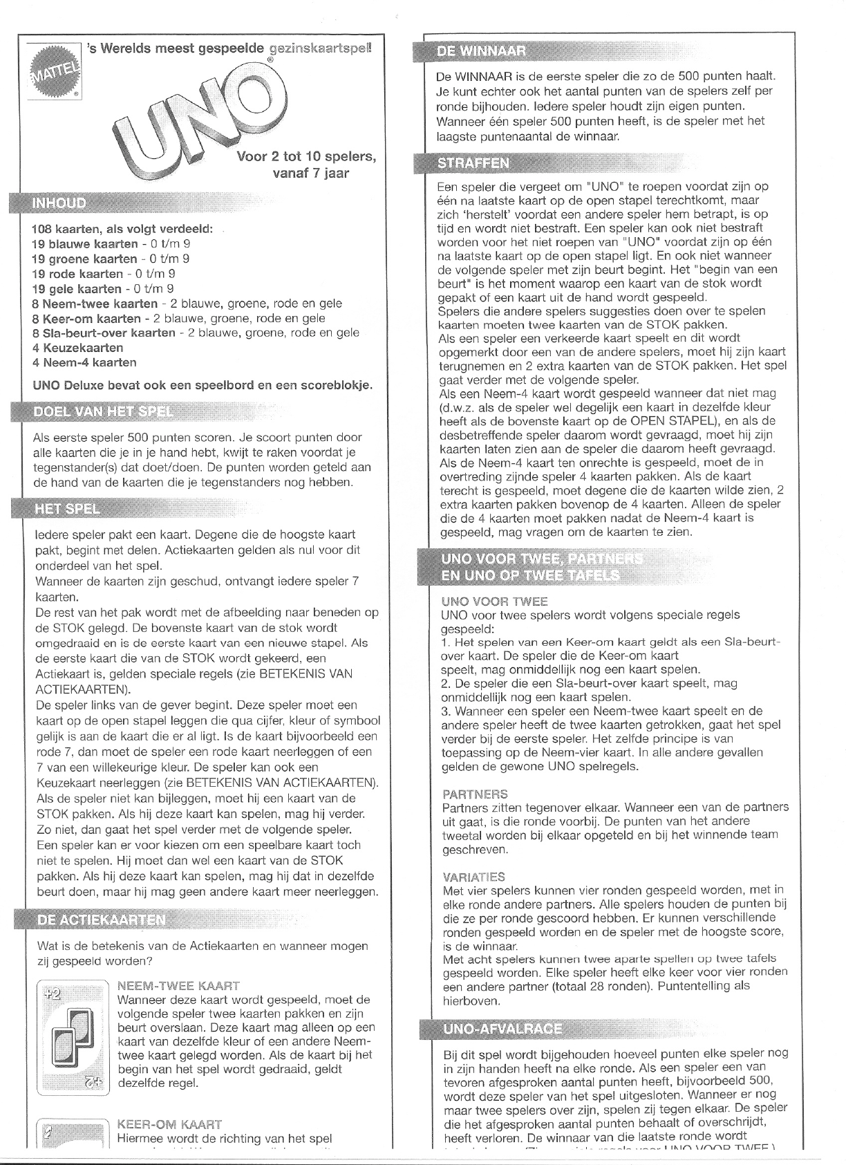 Bedienungsanleitung Mattel UNO (Seite 1 von 2) (Holländisch)
