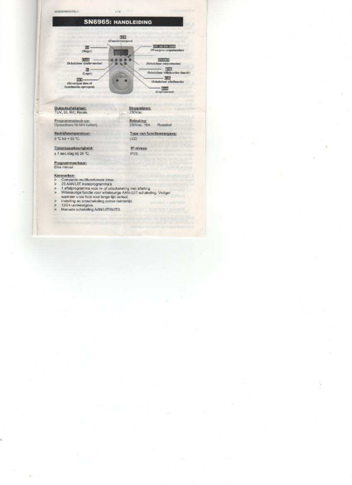 Bedienungsanleitung Aldi SN6965 (Seite 1 von 3) (Holländisch)