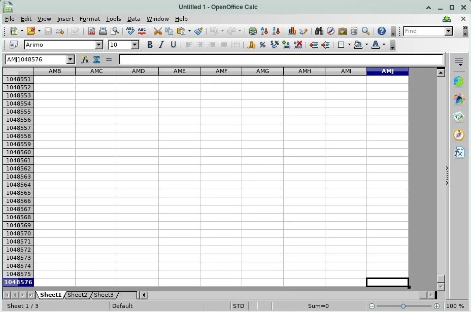 Maximum Number of Rows, Columns, and Cells in LibreOffice Calc