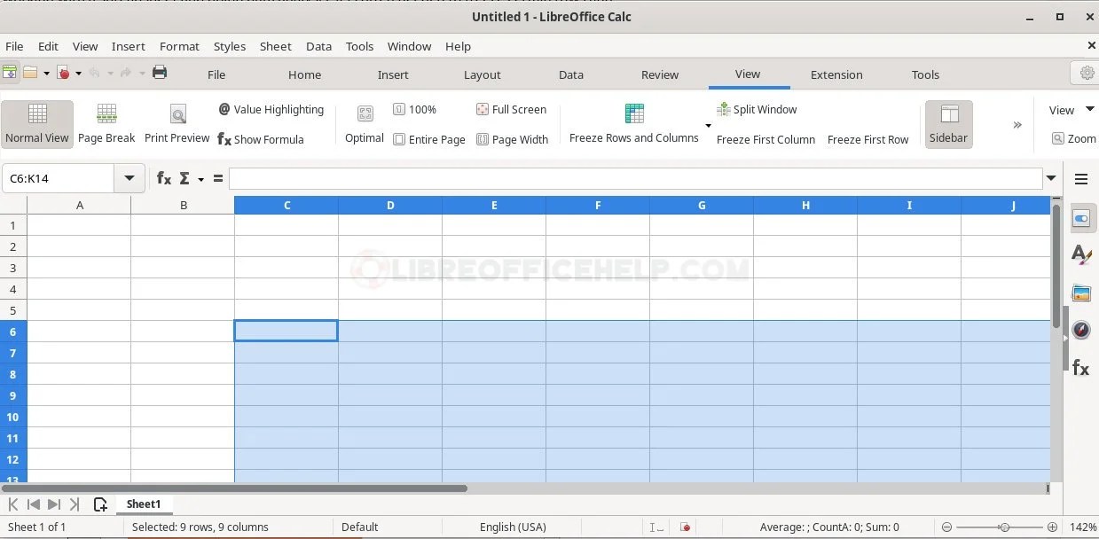 How to Freeze and Unfreeze Rows & columns in LibreOffice Calc