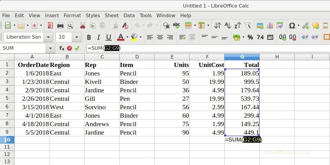 How to do Autosum in LibreOffice, OpenOffice Calc