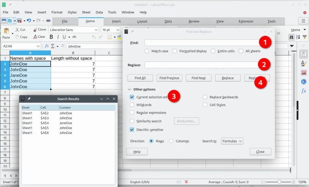Easily Remove Spaces in LibreOffice Calc