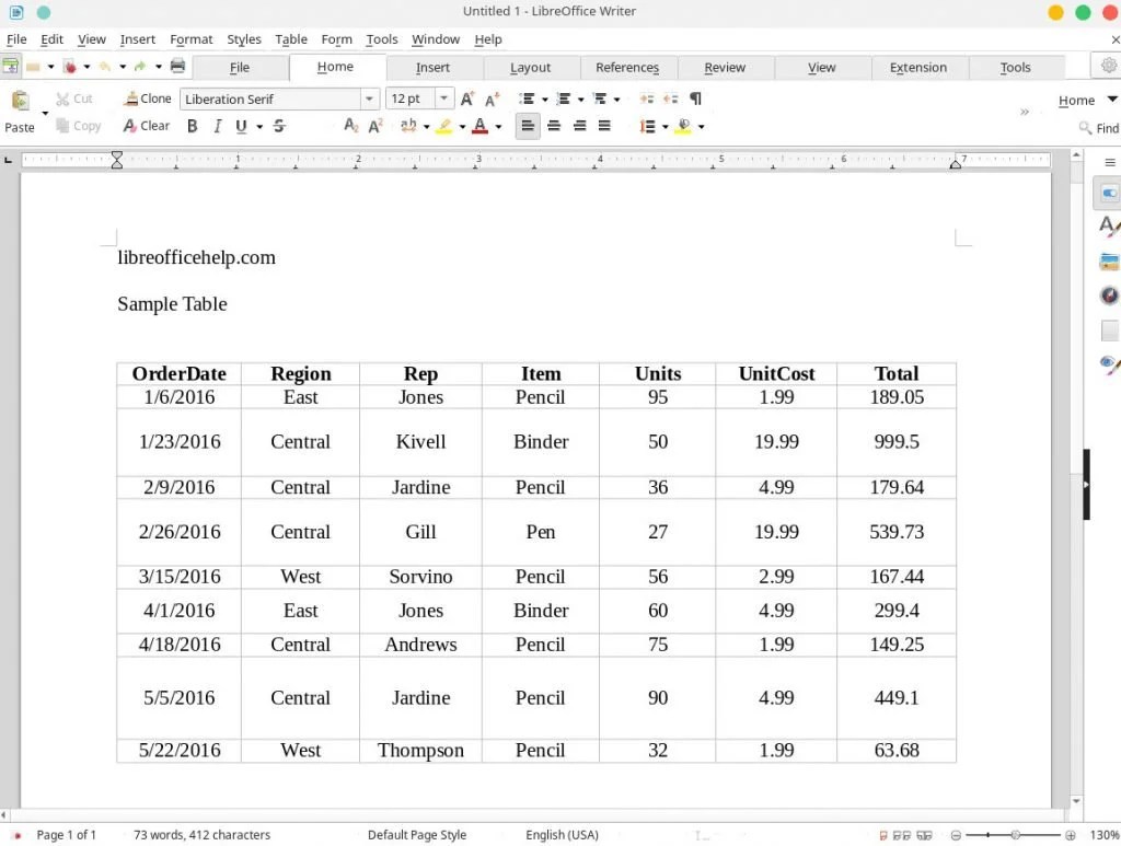 Horizontally & Vertically Center Text in LibreOffice Writer Table