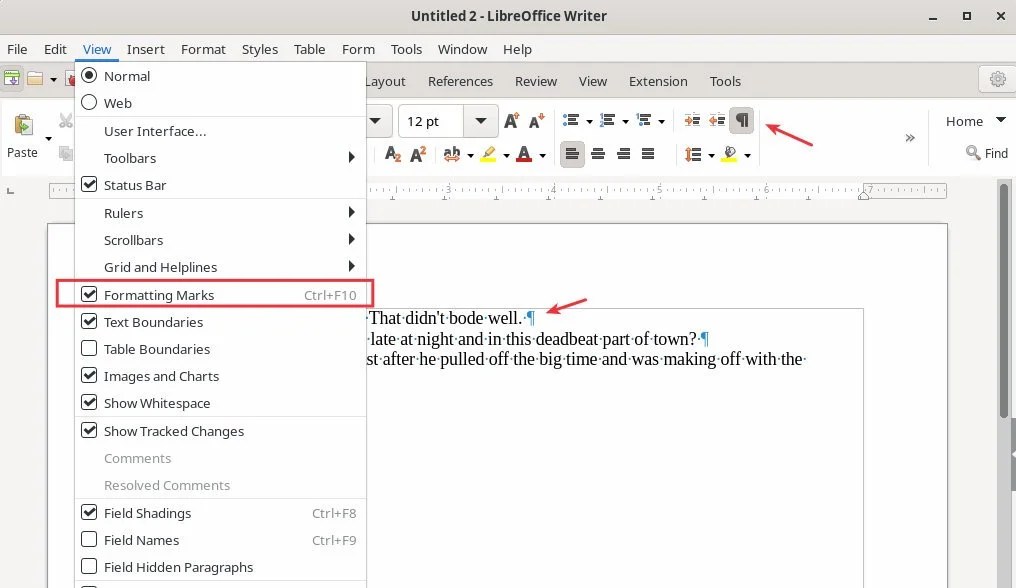 Paragraph Symbol and End of Line in LibreOffice & OpenOffice