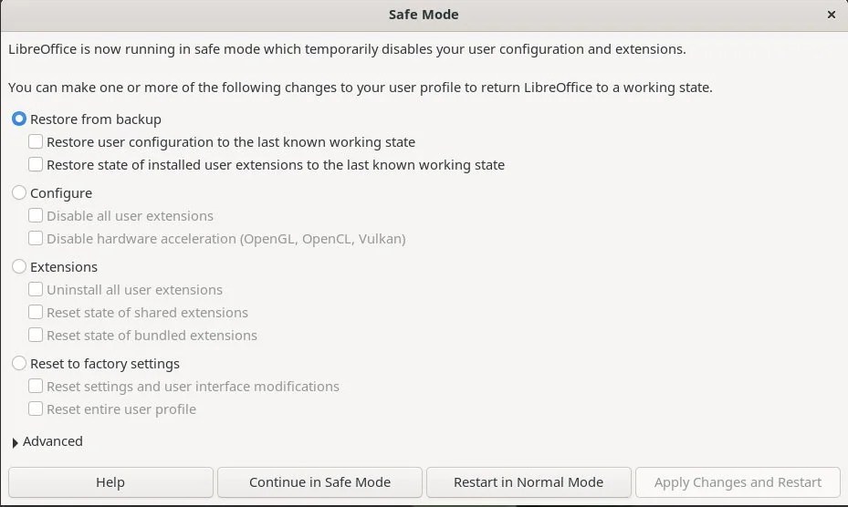 How to Start LibreOffice and OpenOffice in Safe Mode