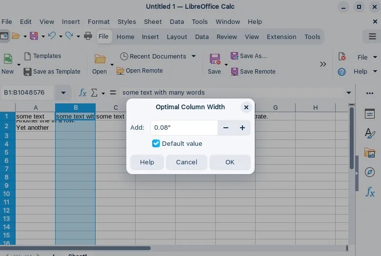 Autofit Columns and Rows in LibreOffice and OpenOffice
