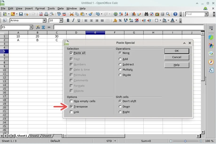 How to Transpose Tables (rotate) in LibreOffice