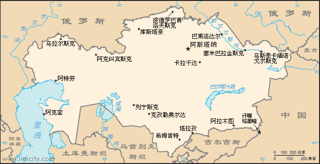哈薩克斯坦共和國地圖