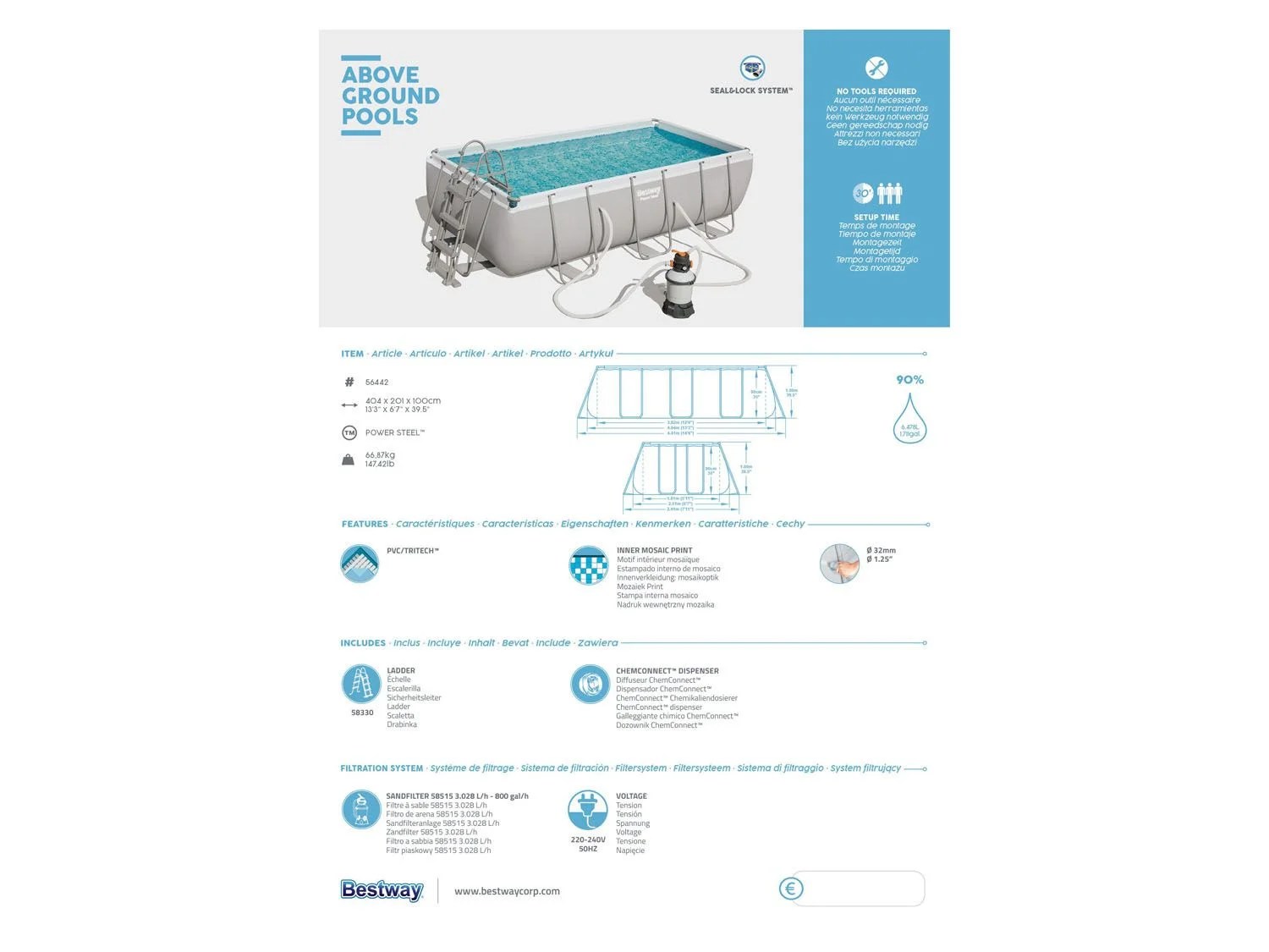 Bestway Power Steel™ Frame Pool KomplettSet, eckig