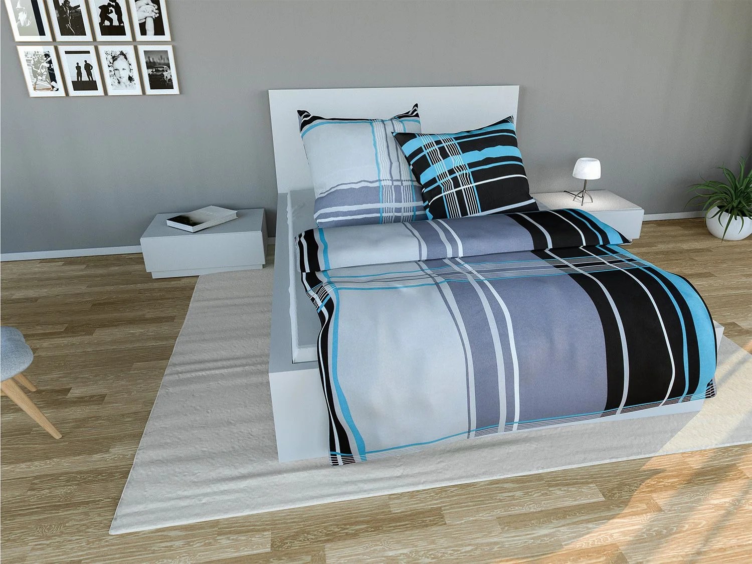 Setex Feinbiber Bettwäsche »Squares«, Türkis LIDL