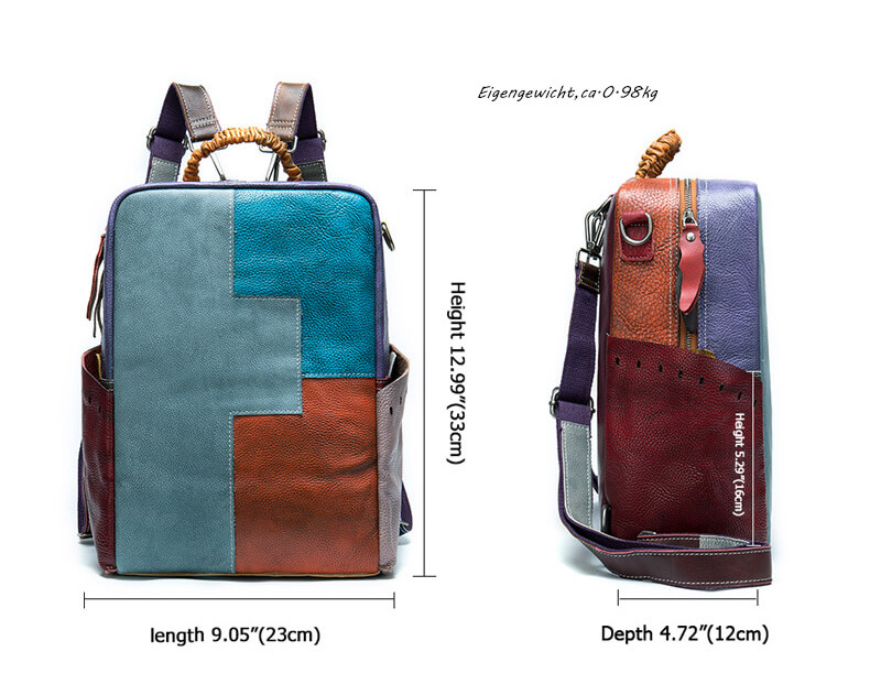 großer Damen Rucksack Leder bunt zum Umhängen 2 in 1