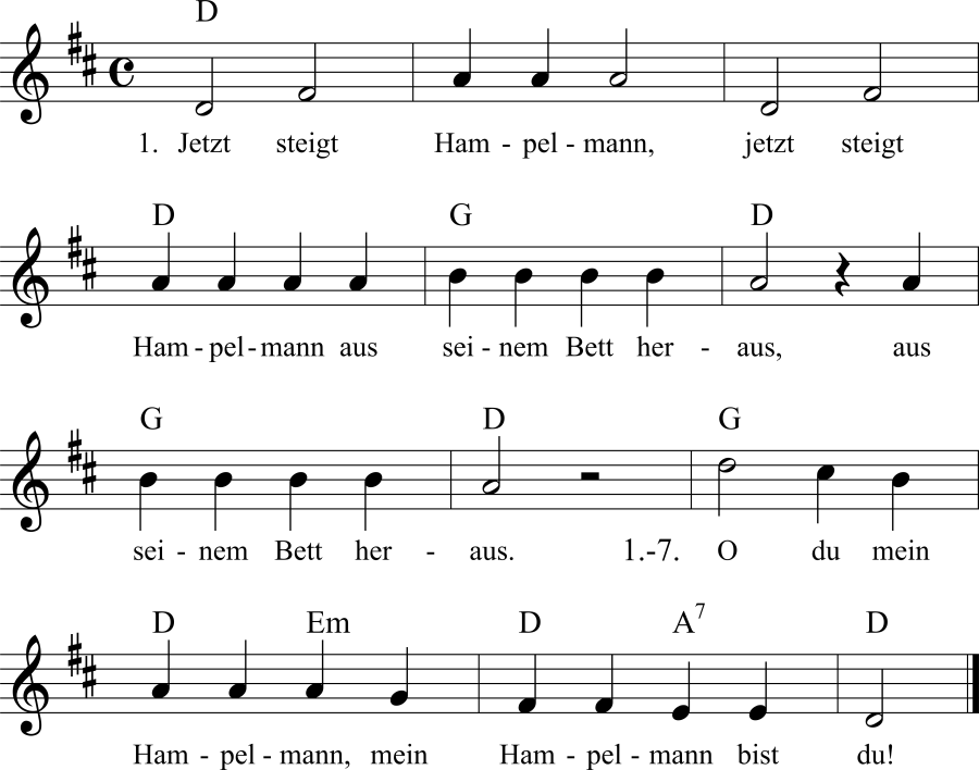 Jetzt steigt Hampelmann Noten, Liedtext, MIDI, Akkorde