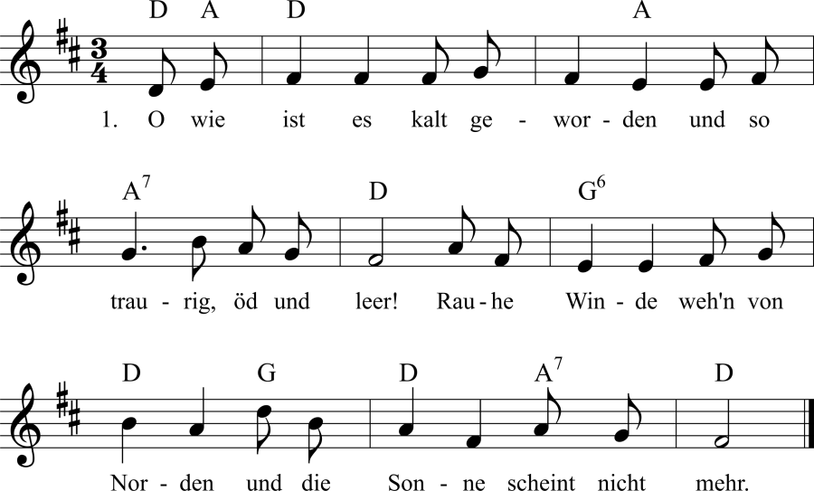 O wie ist es kalt geworden Noten, Liedtext, MIDI, Akkorde