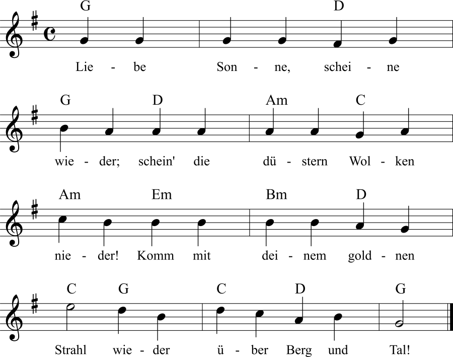 Beim Regen (Liebe Sonne, scheine wieder) Noten, Liedtext, MIDI, Akkorde