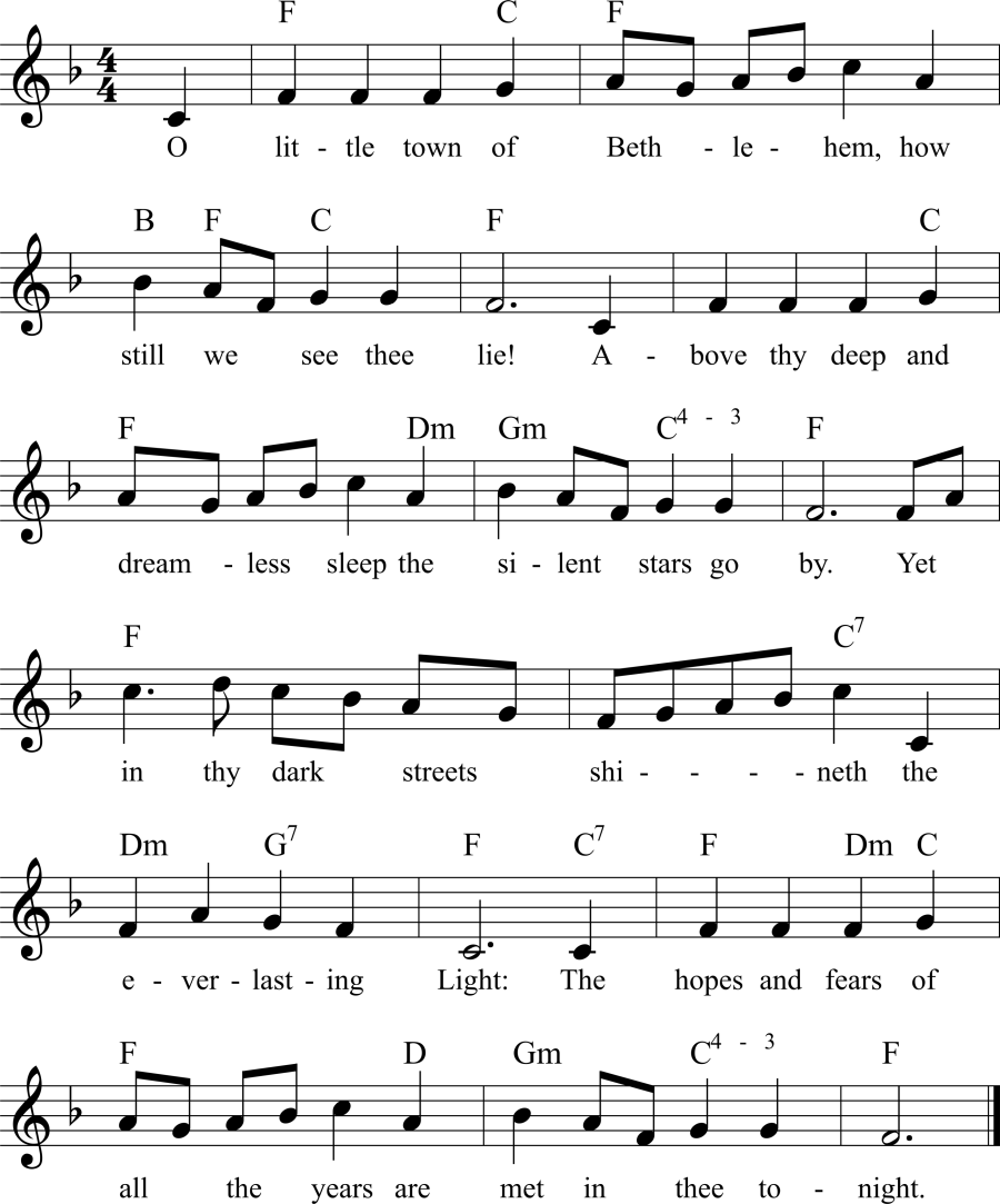 O little town of Bethlehem Noten, Liedtext, MIDI, Akkorde